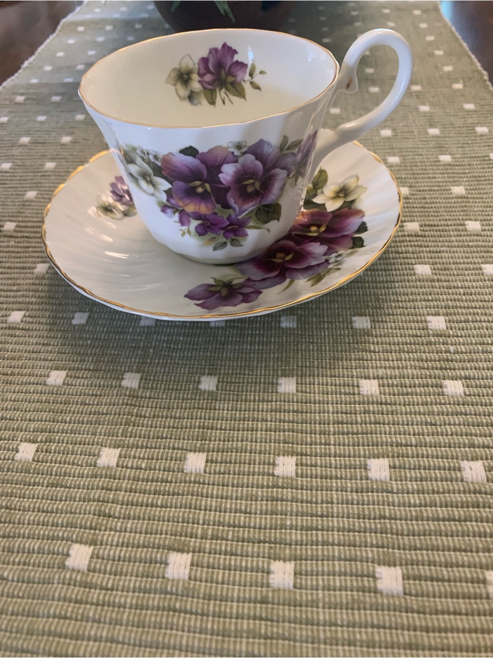 Vintage Fine Bone China Allyn NelsonTeacup and Saucer with Purple Floral Design